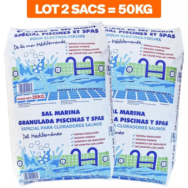 Llofer - Paquete De 2 Bolsas De 25 Kg De Sal Fina Especial Para Piscinas De Disolución Rápida Norma 16401 Conforme A La Norma Europea En Oferta Llofer - Paquete De 2 Bolsas De 25 Kg De Sal Fina Especial Para Piscinas De Disolución Rápida Norma 16401 Conforme A La Norma Europea Barato