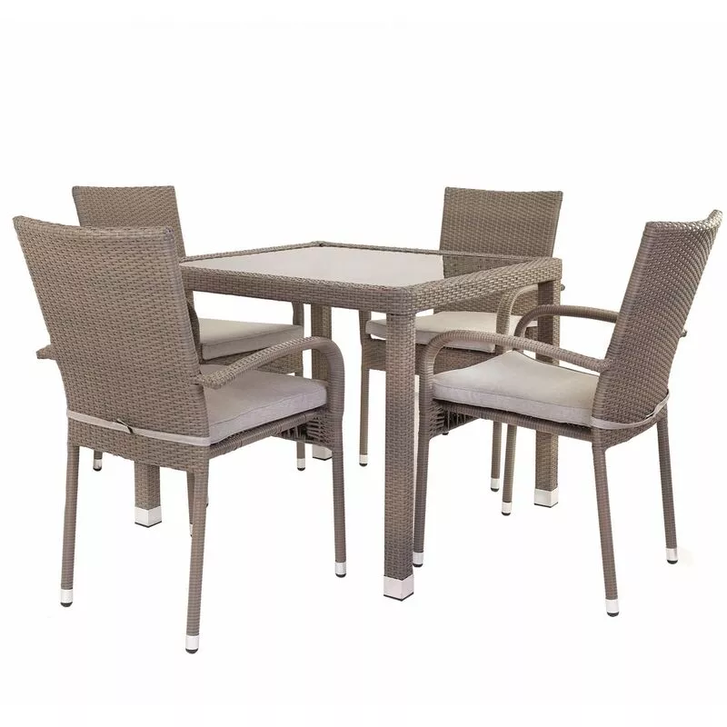 Lolahome - Conjunto de mesa y sillas de jardín Marlene de cristal y rattán sintético topo barato