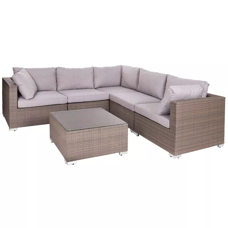 Lolahome - Conjunto de mesa y sofá de jardín Marlene de rattán sintético topo barato