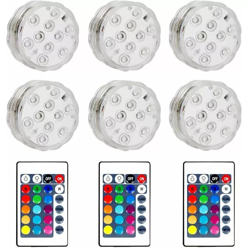 Lycxames - Paquete de 6 luces led sumergibles para estanque con control remoto - Cambio de color led rgb - Impermeable - Cambio de color - Pilas aaa barato