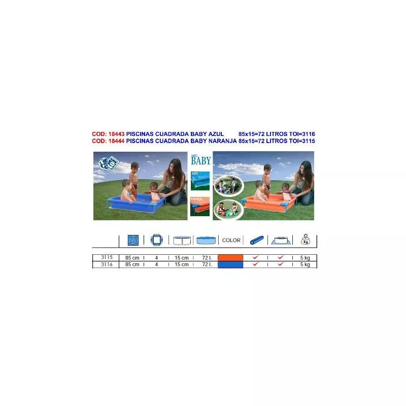 MIBRICOTIENDA piscinas cuadrada baby azul 85x15 72 litros toi 3116 barato