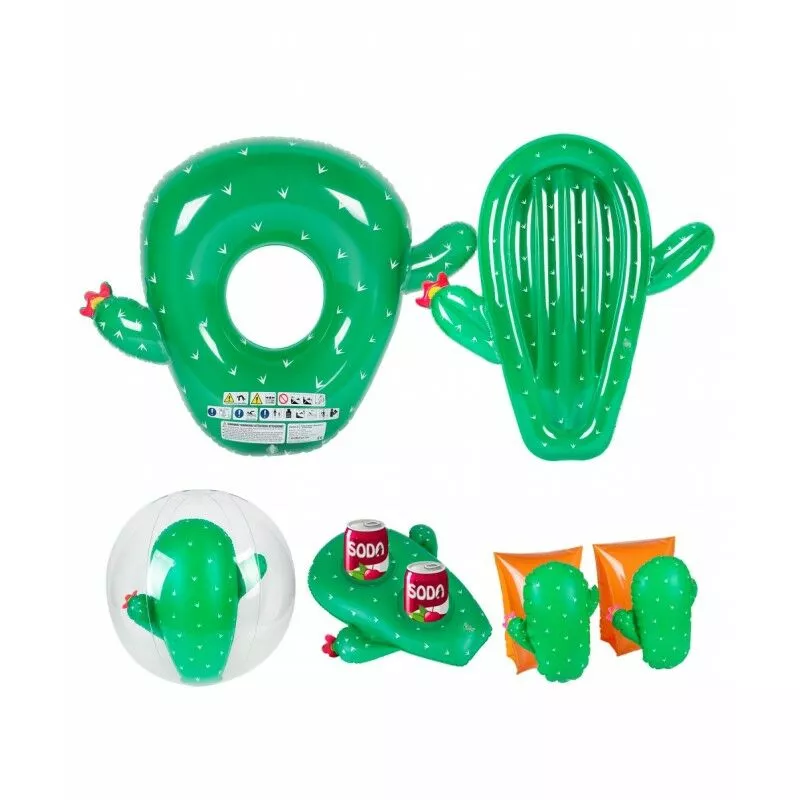 Manguitos para niños de 3-6 años + 2 Flotadores + Posavaso + Pelota hinchable para piscina y playa Pack Cactus - Multicolor barato
