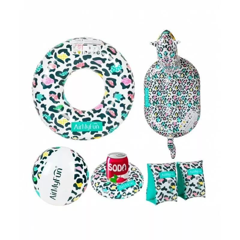 Manguitos para niños de 3-6 años + 2 Flotadores + Posavaso + Pelota hinchable para piscina y playa Pack Leopardo - Multicolor barato