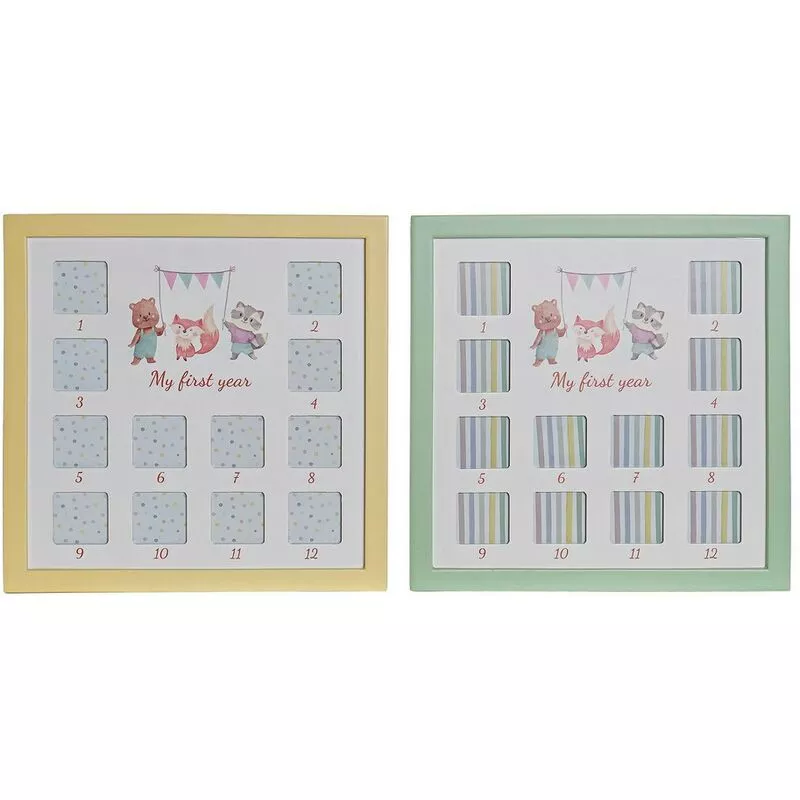 Marco de Fotos My First Year Múltiple Madera MDF Animales (2 pcs) (32 x 1.5 x 32 cm) - Dkd Home Decor barato