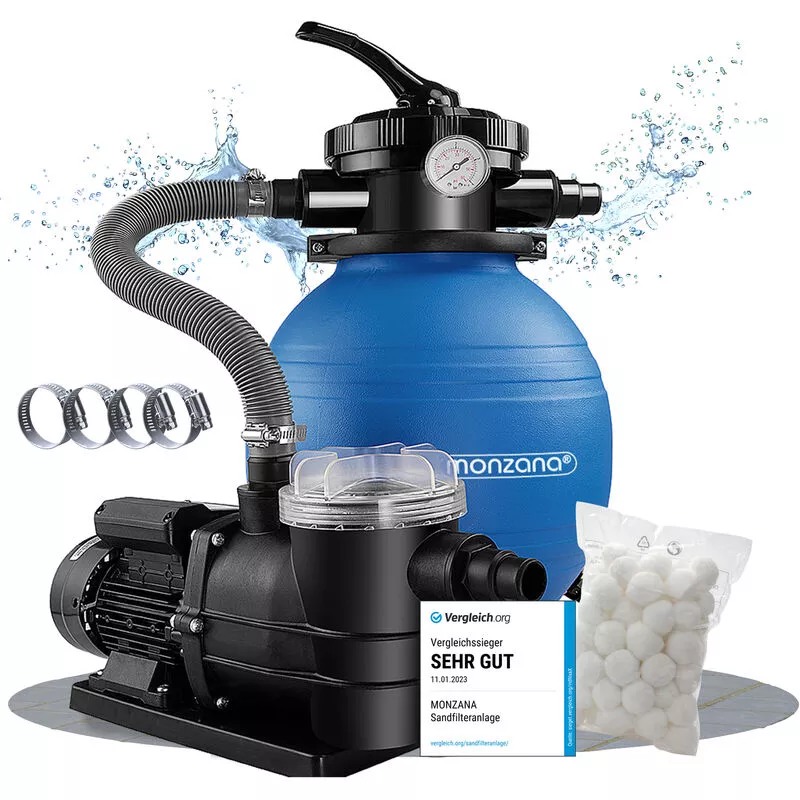 Monzana - Depuradora Sistema de Filtro de Arena 9.600L/h Prefiltro y Bolas de Filtrado de 1000g Válvula 7 Vías Limpieza Piscina barato