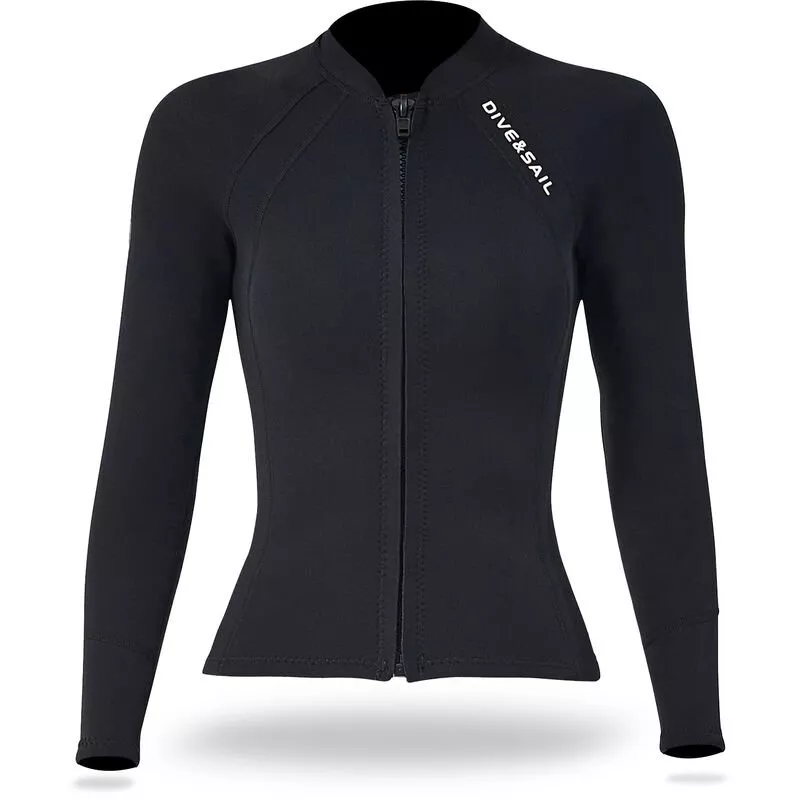 Neopreno de 2 mm Hombres Mujeres Buceo Top con cremallera frontal Trajes de neopreno Chaqueta de manga larga Traje de neopreno para esnorquel Buceo barato