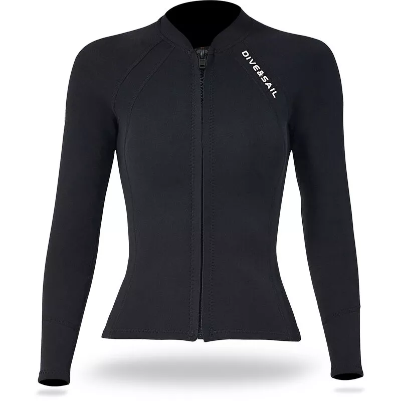 Neopreno de 2 mm Hombres Mujeres Buceo Top con cremallera frontal Trajes de neopreno Chaqueta de manga larga Traje de neopreno para esnorquel Buceo barato