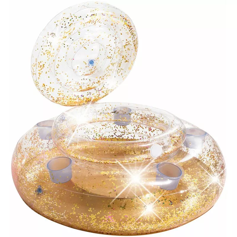 Nevera hinchable oro con purpurina y 5 posavasos - Intex barato