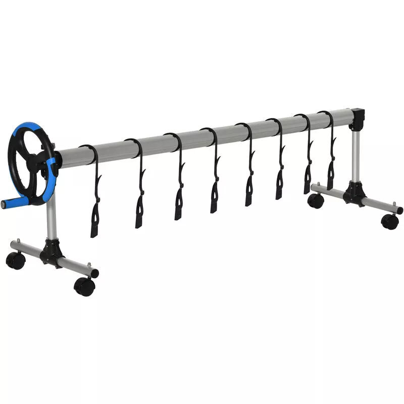 Outsunny - Enrollador de Cubiertas para Piscinas con Tubo Telescópico Ajustable 2-6 m de Aluminio y 8 Correas de Fijación 4 Ruedas con Freno barato