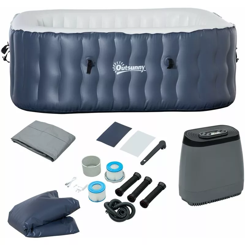 Outsunny - Spa Hinchable Cuadrado para 4 Personas 930L Jacuzzi Hinchable 180x180x68 cm con 108 Chorros de Masaje Calefacción Control Remoto Filtro y barato