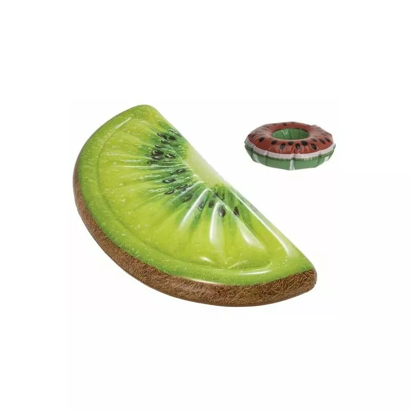 Pack Colchón de playa hinchable kiwi rebanada 178x85 cm - Soporte de cristal flotante modelo sandía barato