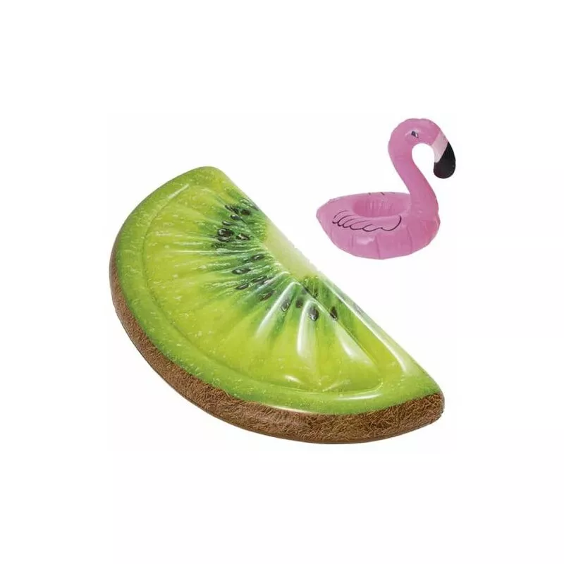 Pack Colchón de playa hinchable kiwi rodaja 178x85 cm - Soporte de cristal flotante modelo flamenco rosa barato