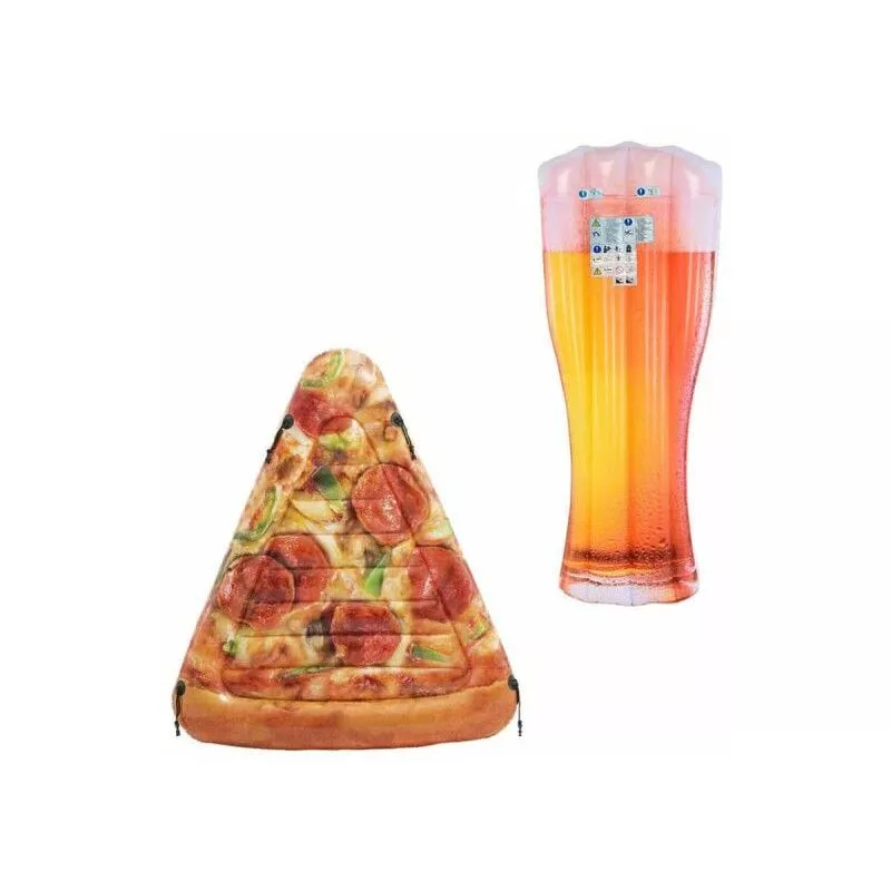 Pack Colchón de playa hinchable vidrio de cerveza 180x75 cm - Colchón de playa hinchable trozo de pizza 175x145 cm barato