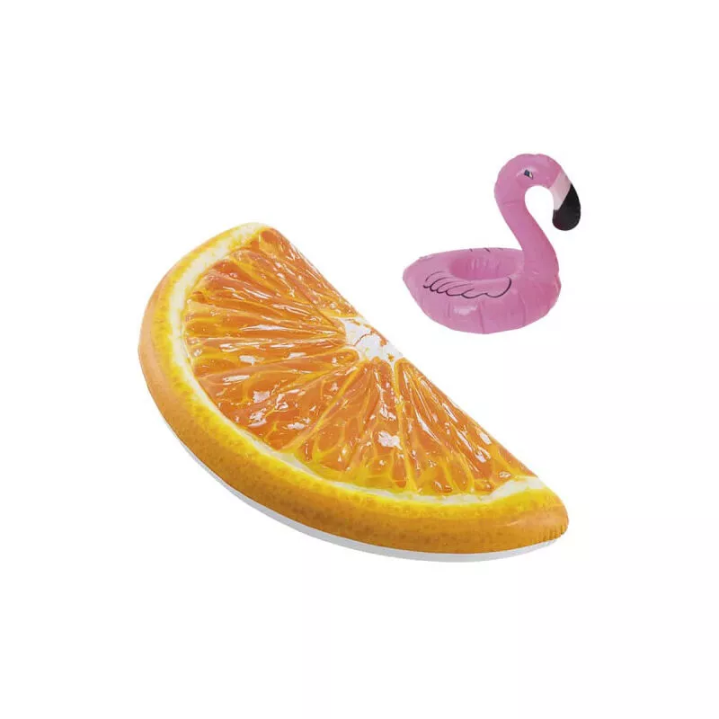 Pack Colchón inflable de playa naranja cuarto 178x85 cm - Soporte de cristal flotante modelo flamenco barato