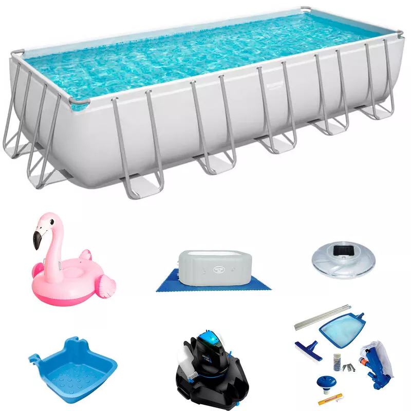 Pack Piscina Bestway Rectangular 640x274x132 cm con Accesorios de Mantenimiento de Piscina y Robot Limpiafondos Incluidos barato