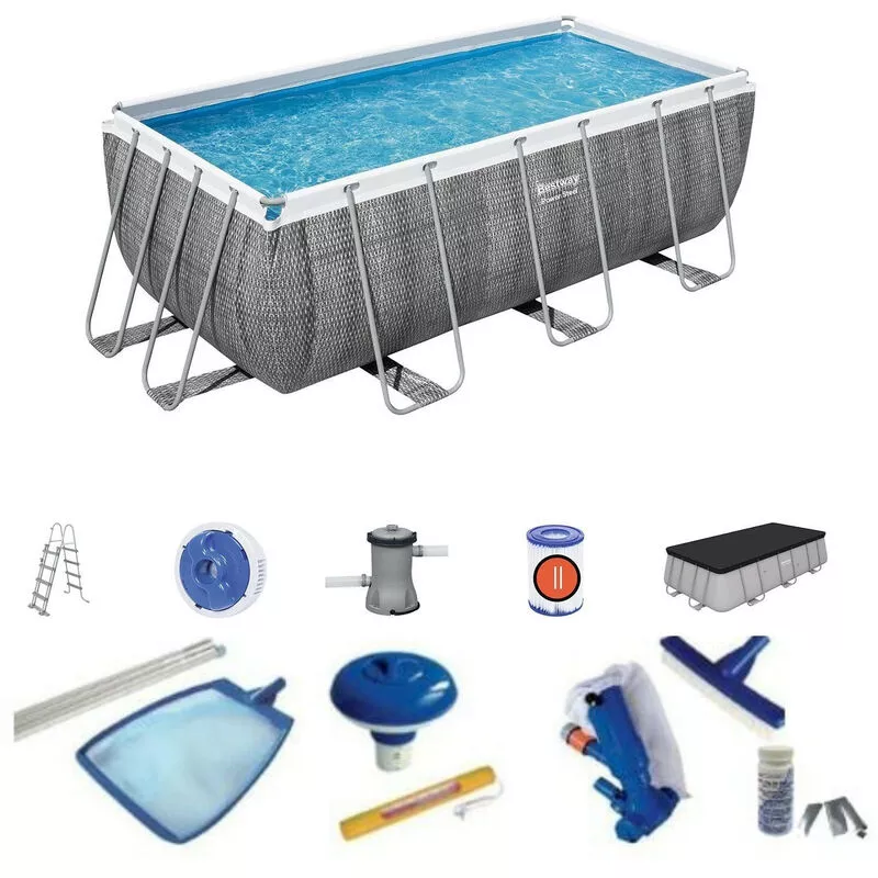 Pack Piscina Desmontable Tubular Bestway Power Steel Ratán 412x201x122 cm con Depuradora