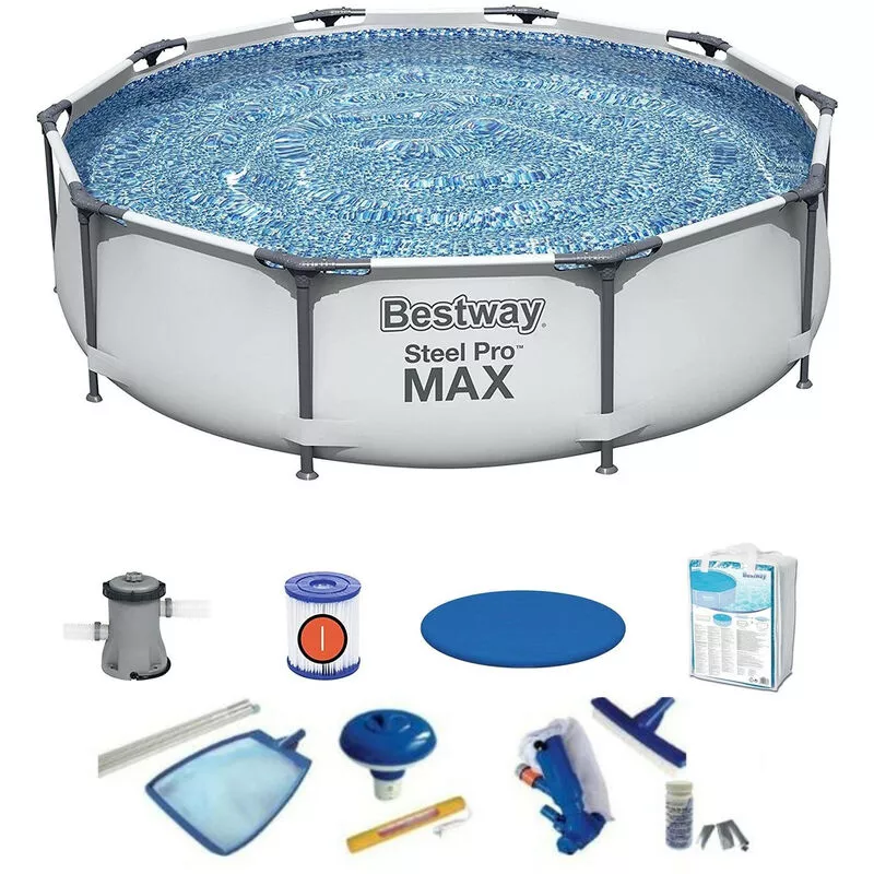 Pack Piscina Desmontable Tubular Bestway Steel Pro Max 305x100 cm Depuradora