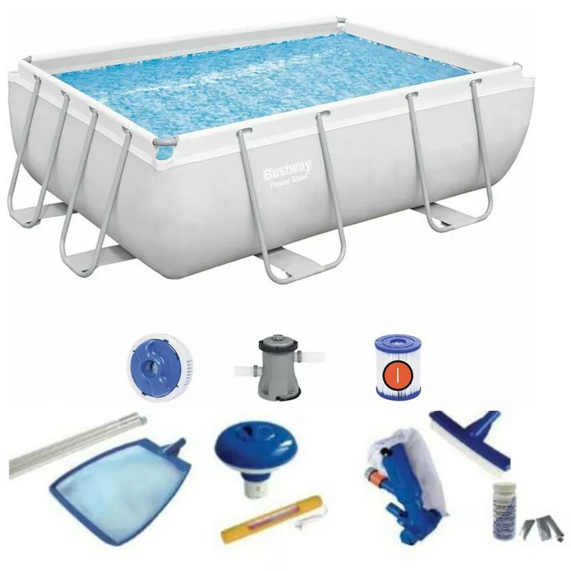 Pack Piscina Rectangular Bestway Frame 287x201x100 cm con Depuradora