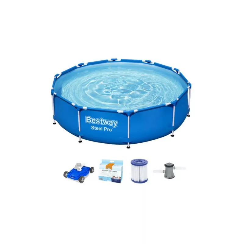 Pack Piscina de tubo redondo - Acero Pro - 305 x 76 cm - Robot aspirador - Kit de tratamiento del agua - Bleu - Bestway barato