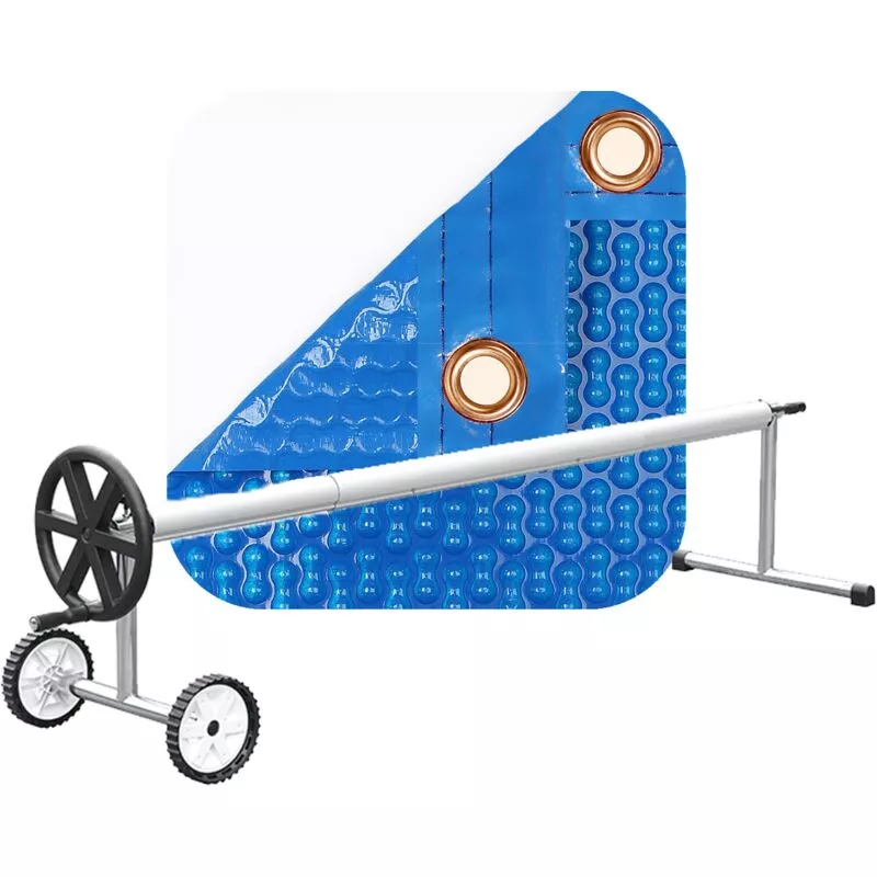 Pack cobertor térmico de 700 micras geobubble reforzado con polietileno (5x3m) + enrollador barato