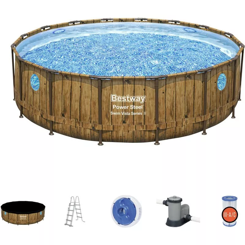 Piscina Desmontable Tubular Bestway Power Steel Diseño Madera Ø488X122 Cm Depuradora Cartucho 5.678 L/H Cobertor Y Escalera En Oferta Piscina Desmontable Tubular Bestway Power Steel Diseño Madera Ø488X122 Cm Depuradora Cartucho 5.678 L/H Cobertor Y Escalera Barato