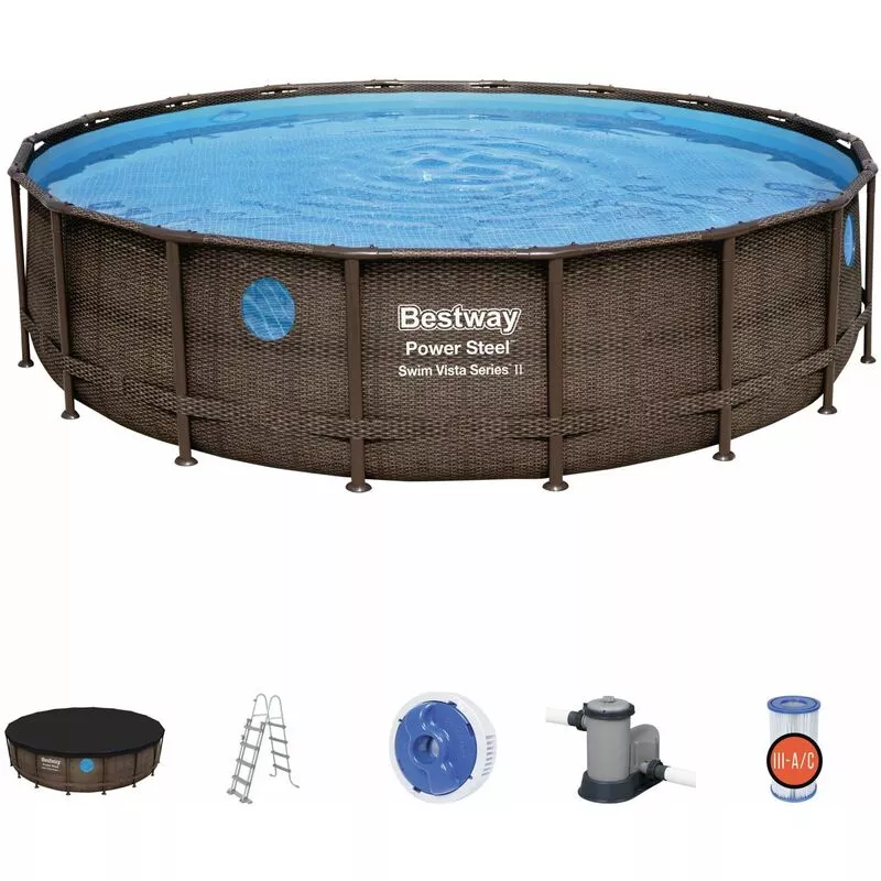 Piscina Desmontable Tubular Bestway Power Steel Diseño Ratán 549X122 Cm Con Depuradora Cartucho 5.678 L/H En Oferta Piscina Desmontable Tubular Bestway Power Steel Diseño Ratán 549X122 Cm Con Depuradora Cartucho 5.678 L/H Barato
