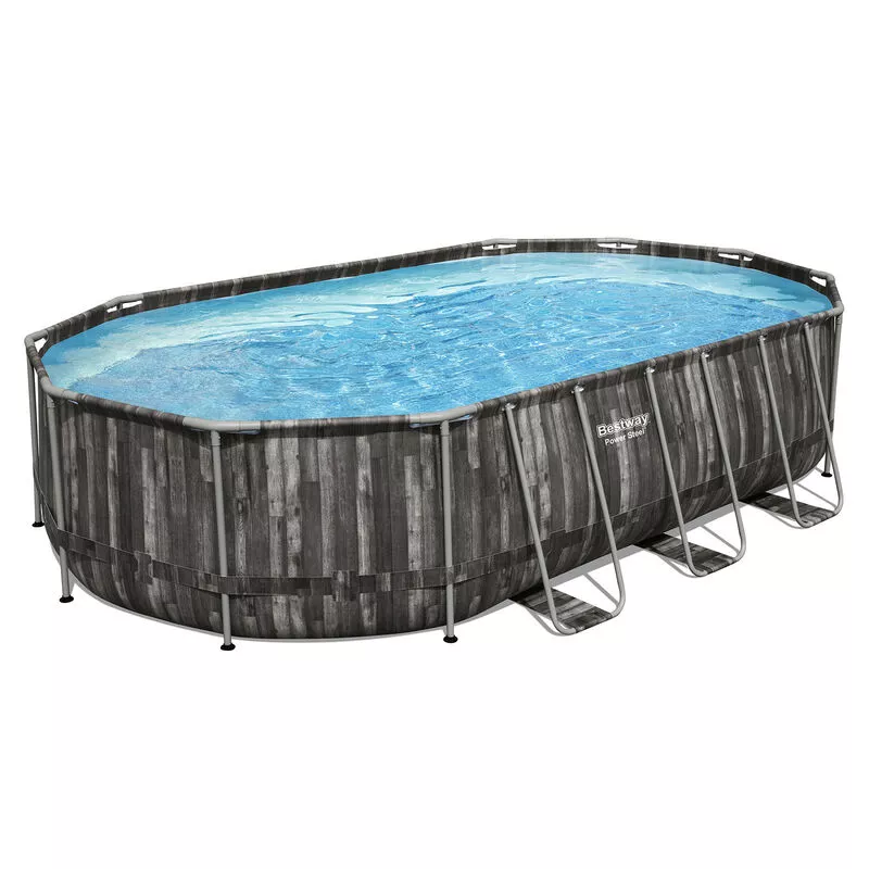 Piscina Desmontable Tubular Bestway Power Steel Oval Diseño Madera 610x366x122 cm con Depuradora Arena 5.678 l/h barato