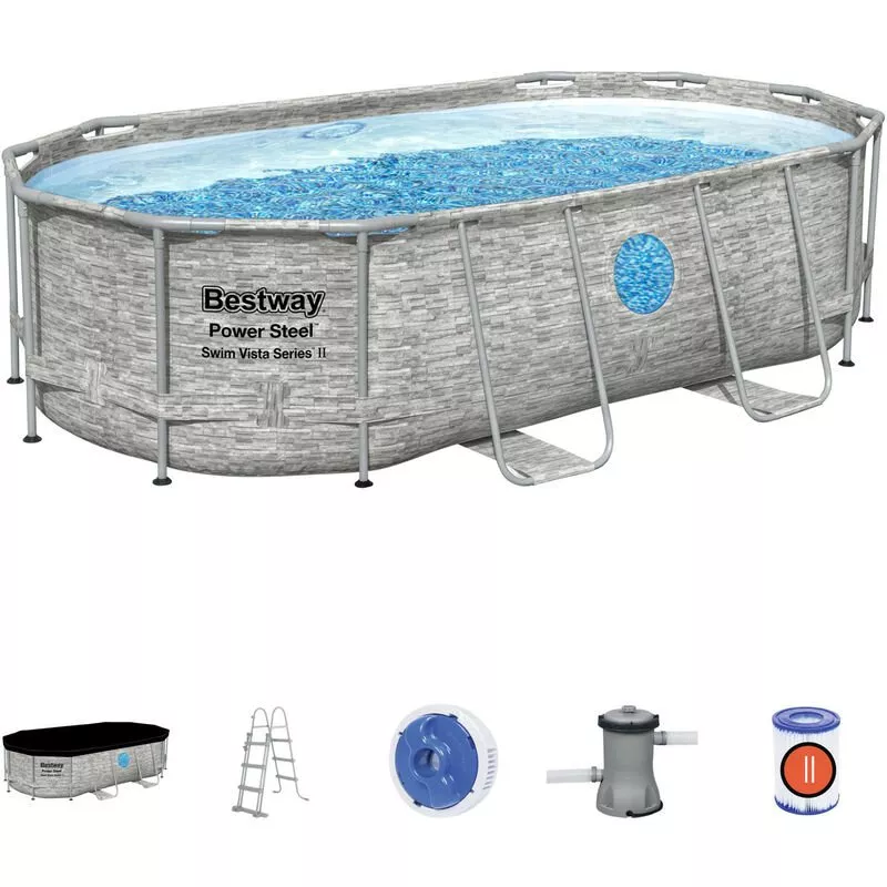 Piscina Desmontable Tubular Power Steel Diseño Piedra 427X250X100 Cm Depuradora Cartucho De 2.006L/H Cobertor Y Escalera - Bestway En Oferta Piscina Desmontable Tubular Power Steel Diseño Piedra 427X250X100 Cm Depuradora Cartucho De 2.006L/H Cobertor Y Escalera - Bestway Barato