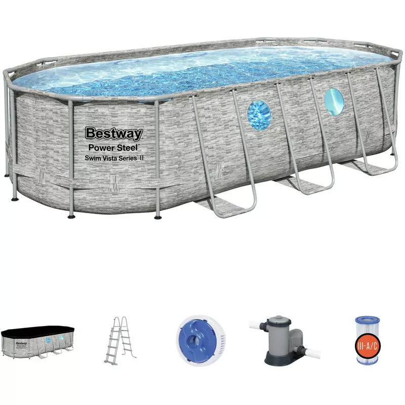 Piscina Desmontable Tubular Power Steel Diseño Piedra 549X274X122 Cm Depuradora Cartucho 5.678 L/H Cobertor Y Escalera - Bestway En Oferta Piscina Desmontable Tubular Power Steel Diseño Piedra 549X274X122 Cm Depuradora Cartucho 5.678 L/H Cobertor Y Escalera - Bestway Barato