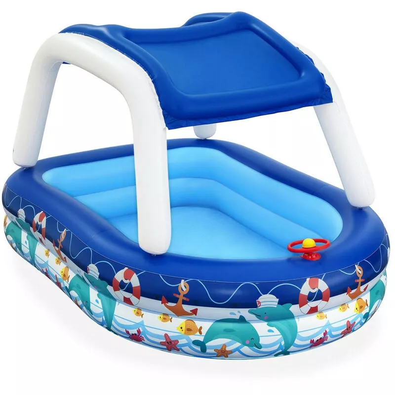 Piscina Hinchable Infantil Bestway 213x155x132 cm Barco Azul con Techo Protector y Timón con Bocina Mayores de 3 Años barato