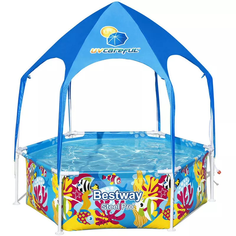 Piscina Infantil Bestway Steel Pro con Techo Splash-in-Shade Ø183x51 cm Animales Marinos Mayores de 3 Años barato