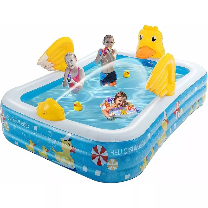 Piscina Inflable para Niños Más de 3 Años/Piscina Grande con Rociador Tema de Pato