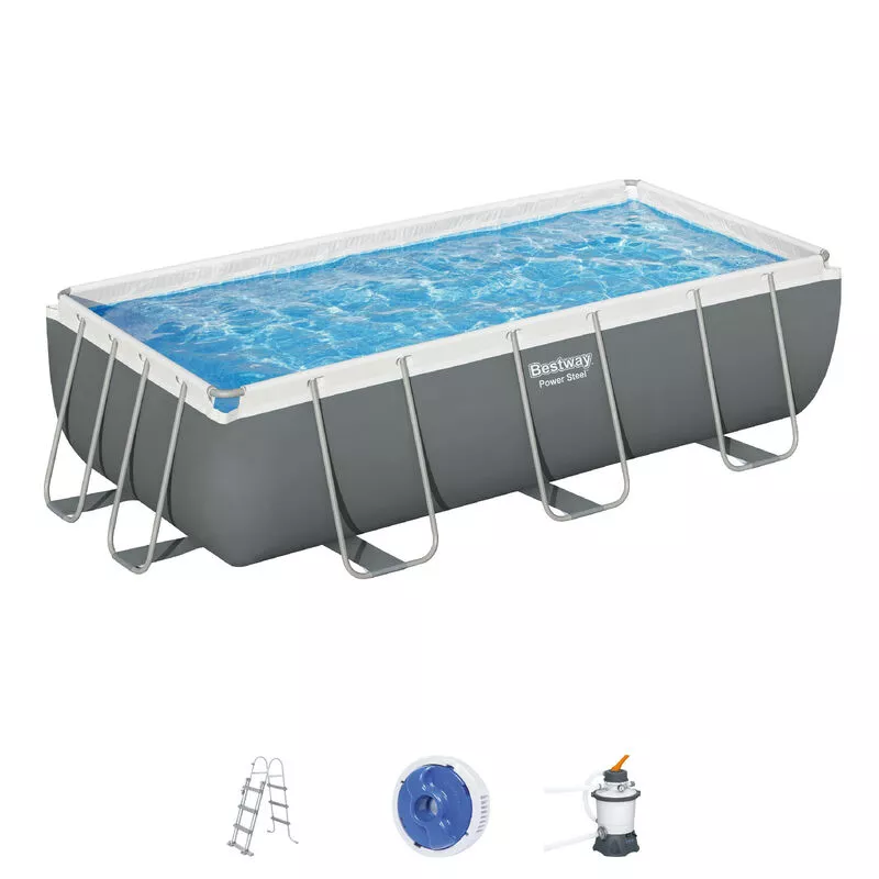 Tienda Online De Piscinas En Oferta Piscina Tubular Rectangular Bestway Power Steel 404X201X100 Cm Con Depuradora De Arena Escalera Y Dispensador Químico Color Gris Barato