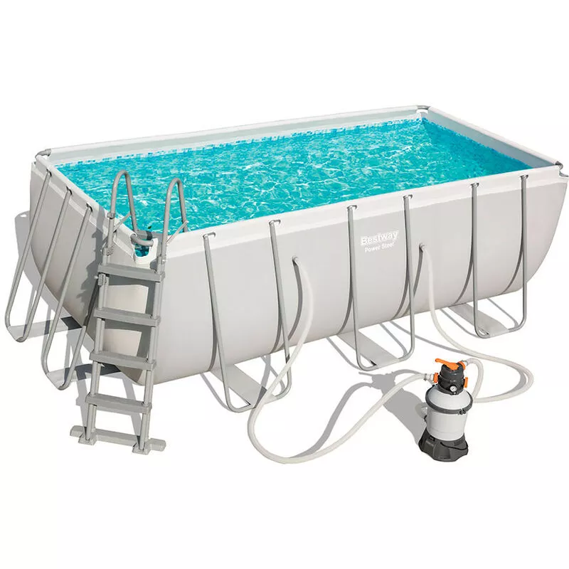 Piscina Tubular Rectangular Bestway Power Steel 412x201x122 cm con Depuradora de Arena Escalera y Dispensador Químico Color Gris barato