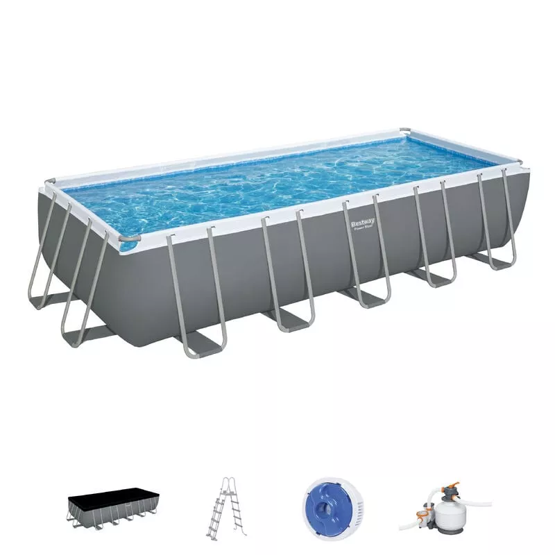 Piscina Tubular Rectangular Bestway Power Steel 640x274x132 cm Depuradora de Arena Escalera