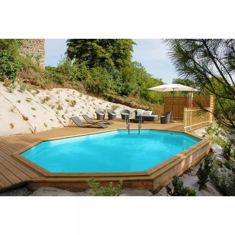 Piscina de madera ovalada Gre Vermela 672x472 cm
