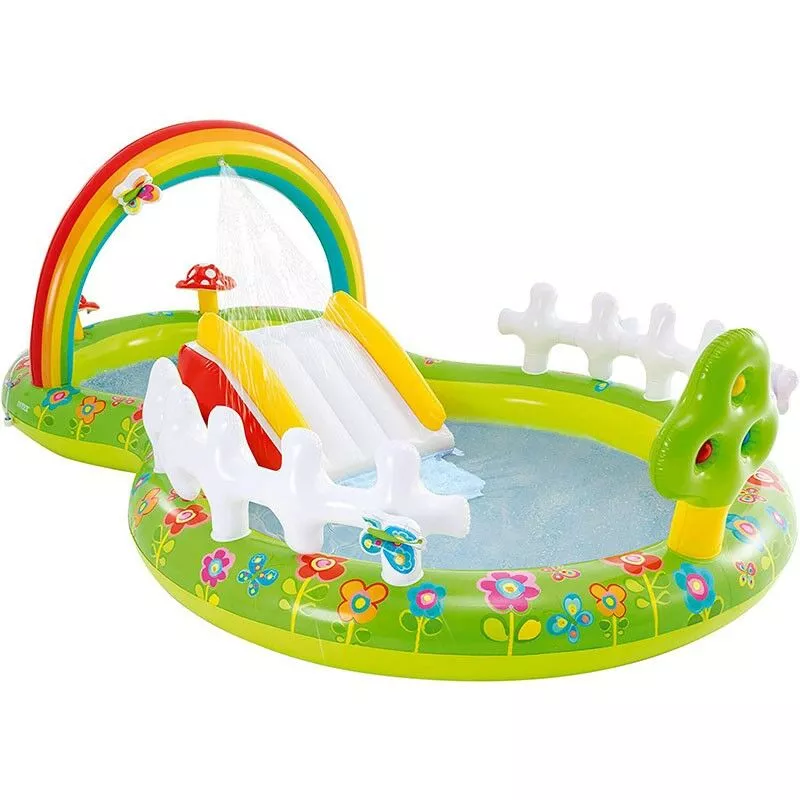 Piscina infntil hinchable con dispersor de agua y tobogán de Intex barato