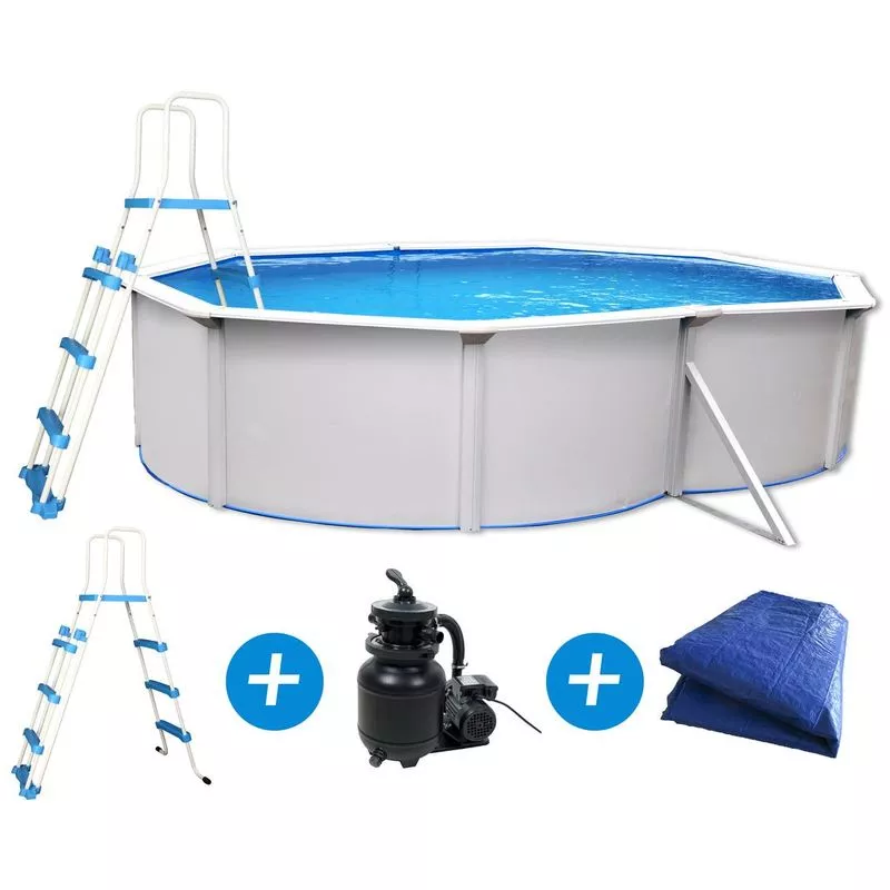 Piscina ovalada en acero - Aspecto blanco - Caracas - 4.90 x 3.60 x 1.2 m barato