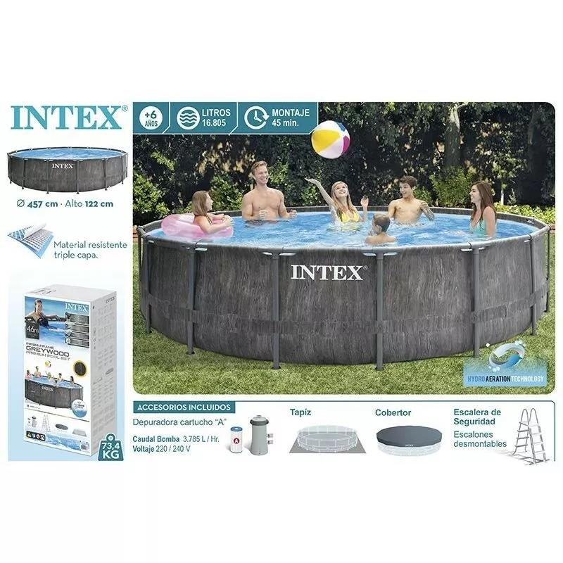 Piscina pvc 457X122CM cart intex met gris greywood circ 1680 barato