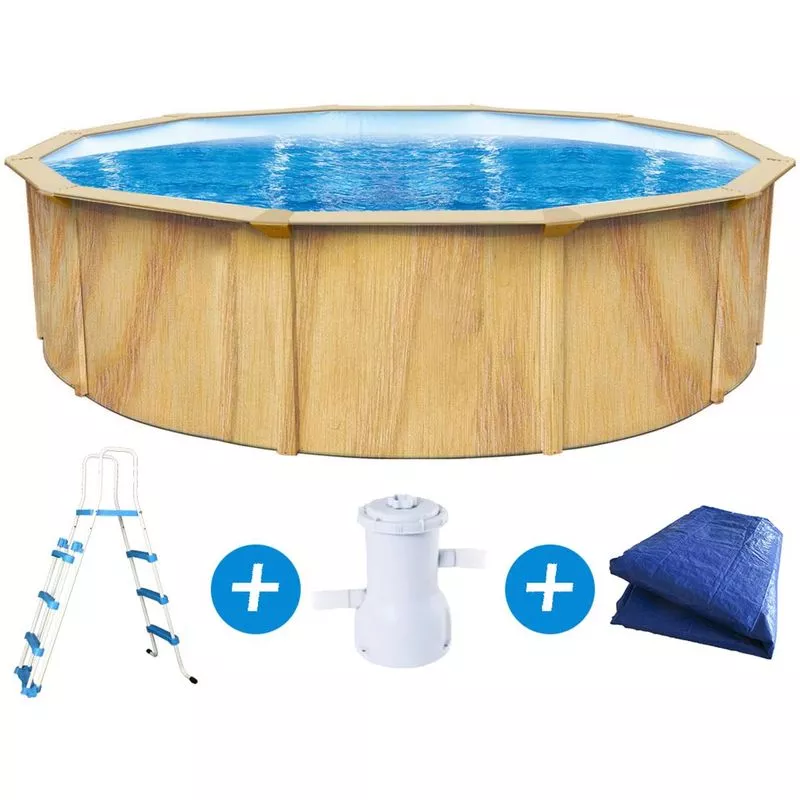 Piscina redonda en acero - Aspecto madera - Punta cana - ø 3.6 x 1.20 m barato