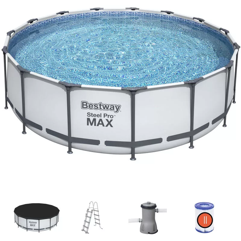 Piscina Tubular Sobre Suelo Come Gris, Redonda Ø457X122Cm Con Bomba De Filtración, Filtro De Cartucho, Cubierta Y Escalera En Oferta Piscina Tubular Sobre Suelo Come Gris