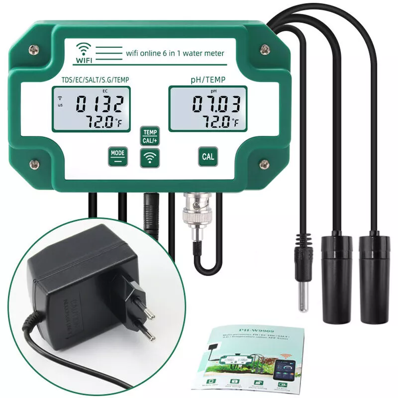 Probador de calidad del agua 6 en 1 Tuya WiFi Multiparámetro Monitor de calidad del agua PH digital / Sólidos disueltos totales / EC / SG / Sal / barato
