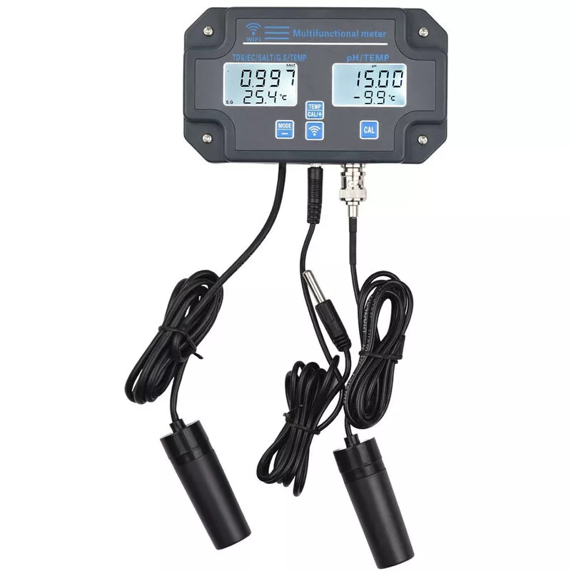 Probador de calidad del agua digital wifi Montado en la pared 6 en 1 Analizador de agua PH / EC / TDS / SALT / GS / Temperatura APLICACIÓN Monitoreo barato