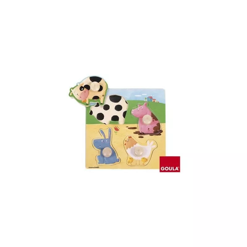 Puzzle goula madera 4 piezas animales granja color barato