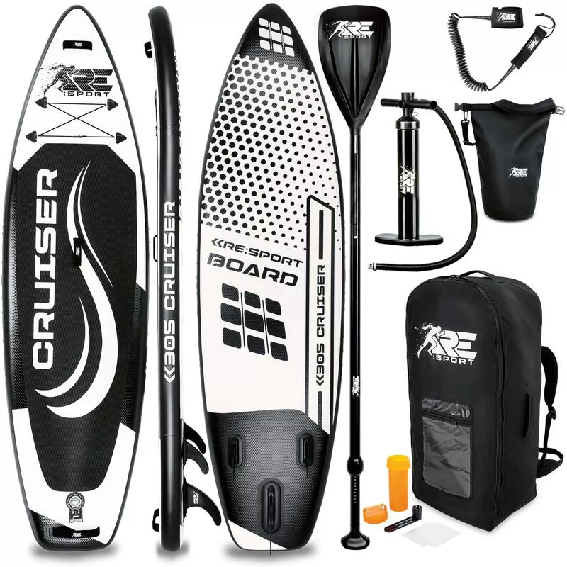 RE:SPORT Tabla SUP Hinchable 305cm Negro | Tabla Paddle Surf | Stand-Up Board | Accesorios Completos + Bomba + Remo Ajustable | Para Principiantes y barato