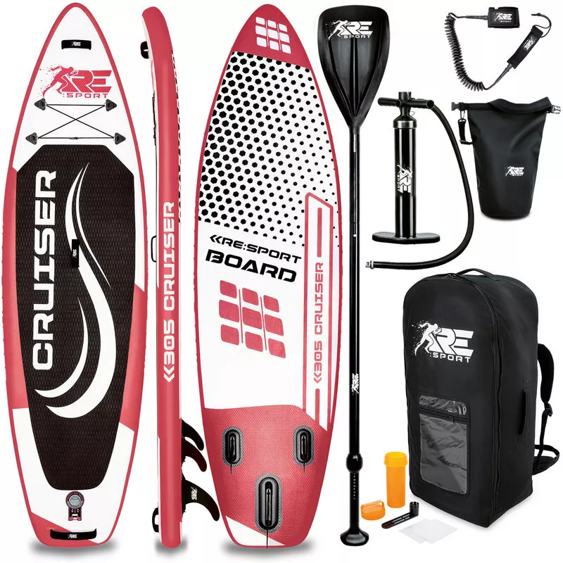 RE:SPORT Tabla SUP Hinchable 305cm Rojo | Tabla Paddle Surf | Stand-Up Board | Accesorios Completos + Bomba + Remo Ajustable | Para Principiantes y barato