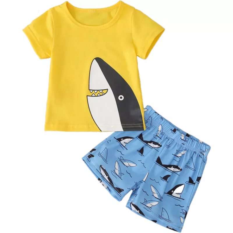 Ropa de tiburon estampada para bebes para verano