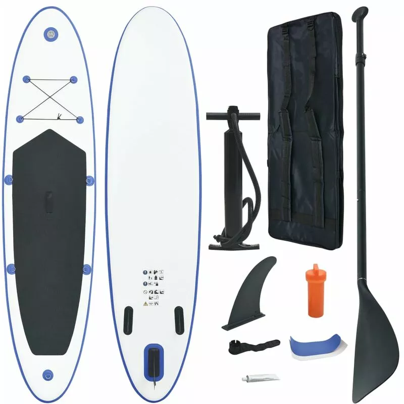 Set de tabla inflable de paddle surf SUP azul y blanco - Azul - Vidaxl barato