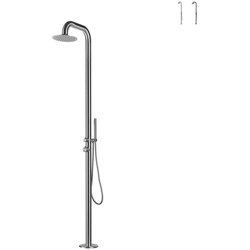 Sined - Ducha exterior jardín piscina acero alcachofa doble grifo Pula | Gris barato