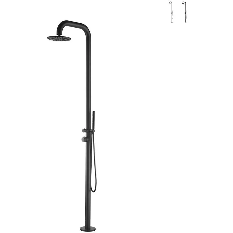 Sined - Ducha exterior jardín piscina acero alcachofa doble grifo Pula | Negro barato